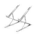 Doctor Desk foldable aluminium laptop stand with adjustable viewing angles and open frame for heat dissipation.