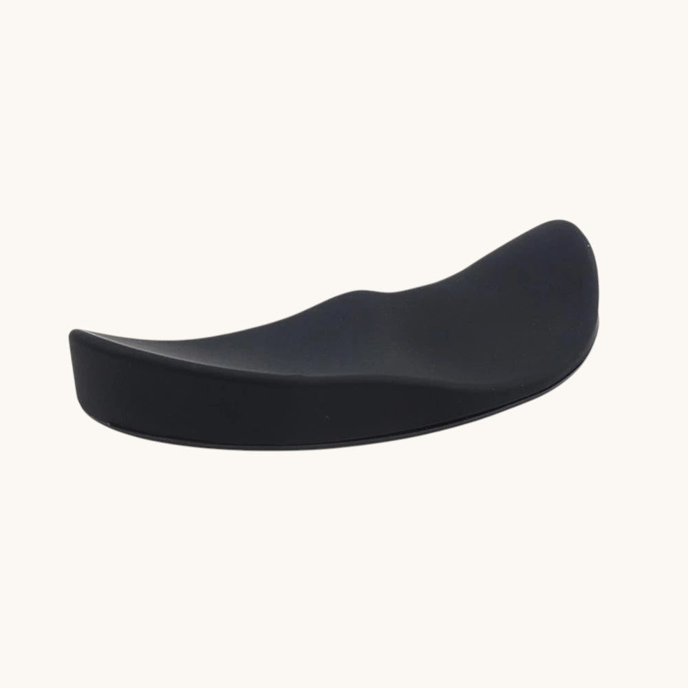 Doctor Desk black ergonomic gel mouse wrist rest with a contoured, non-slip design for comfortable desk support.