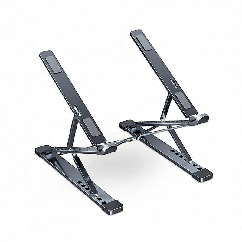 Doctor Desk foldable aluminium laptop stand in dark grey with adjustable angles for ergonomic viewing