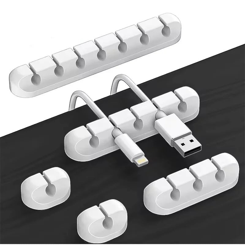 Doctor Desk grey silicone cable clips set with 1 to 5 slots for organized desk cable management