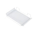 Doctor Desk white steel mesh under desk cable management tray for organizing power strips and cords.