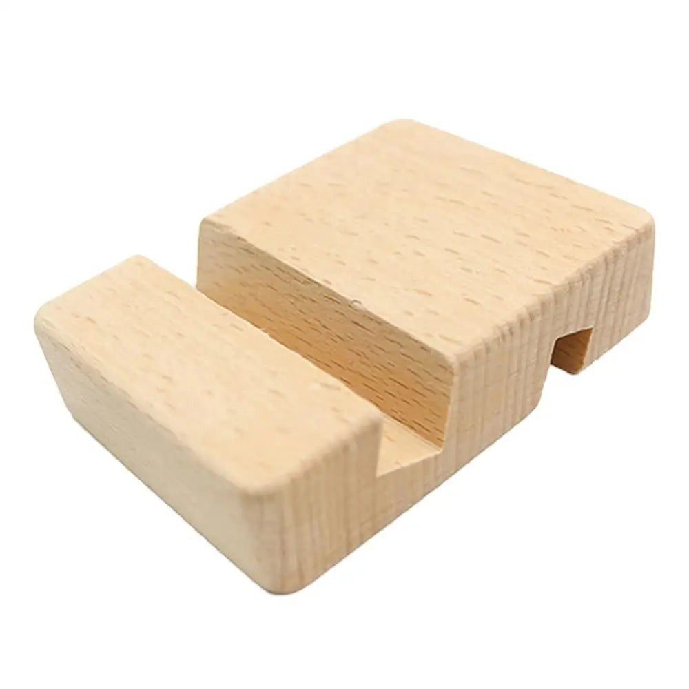 Doctor Desk wooden double slot phone and tablet stand with a natural light wood finish for desktop organization.