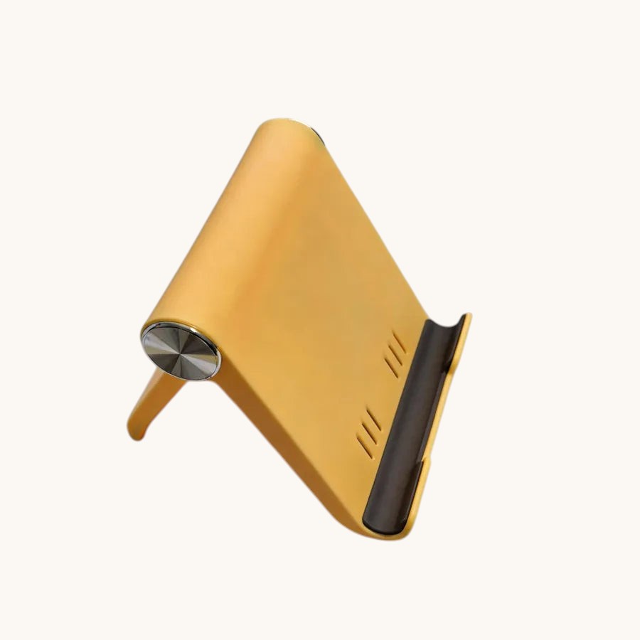 Doctor Desk yellow foldable phone stand with adjustable angle and anti-slip base for tablets and smartphones